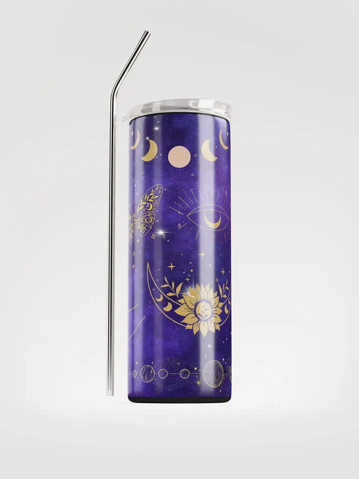 Cosmic Elegance: Purple Celestial Stainless Steel Tumbler with Reusable Straw product image (1)