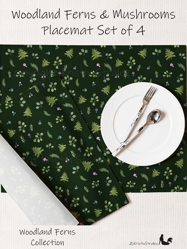 Woodland Ferns & Mushrooms on Dark Green Placemat Set product image (1)