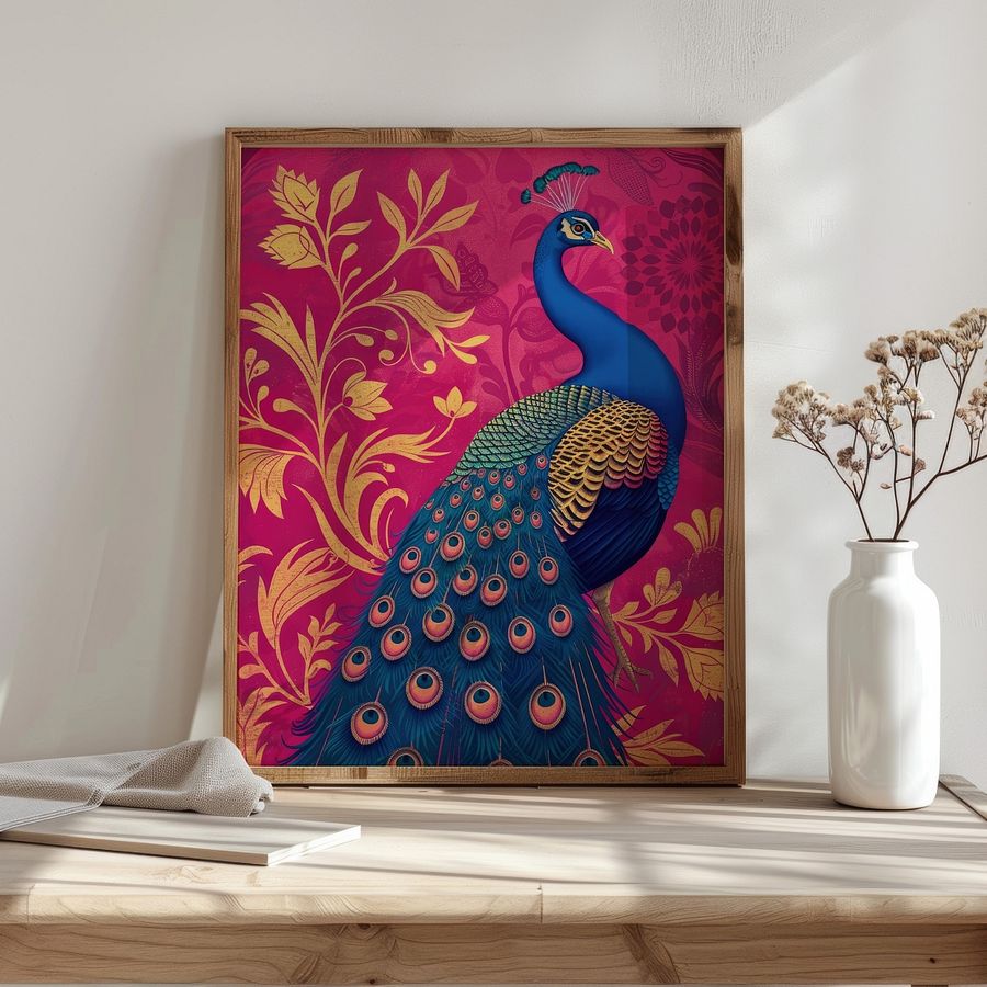 Art Nouveau Peacock on Fuchsia product image (7)