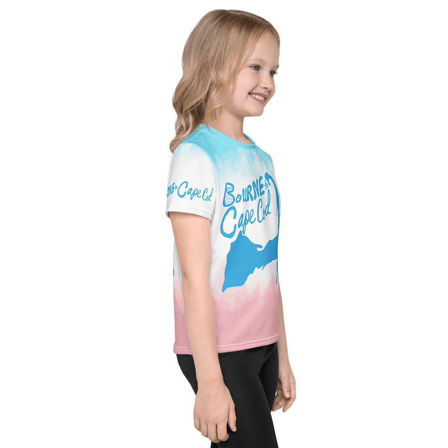 Girls' | Kids T-Shirt | BOURNE to Cape Cod™ | Front & Sleeve Logo | BRN.2C.C.™ Back Graphic | Vibrant Coastal Tee for Kids | Blue Logo on Patriotic Pastels product image (4)