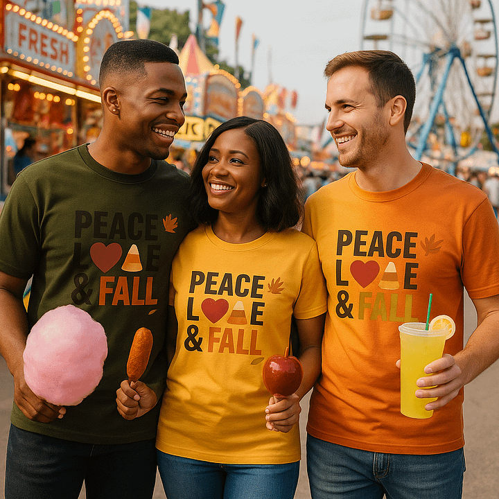 Peace Love & Fall Candy Corn Shirt - Cozy Autumn Graphic Tee, Orange Fall Shirt for Women, Thanksgiving & Pumpkin Patch Outfit product image (1)