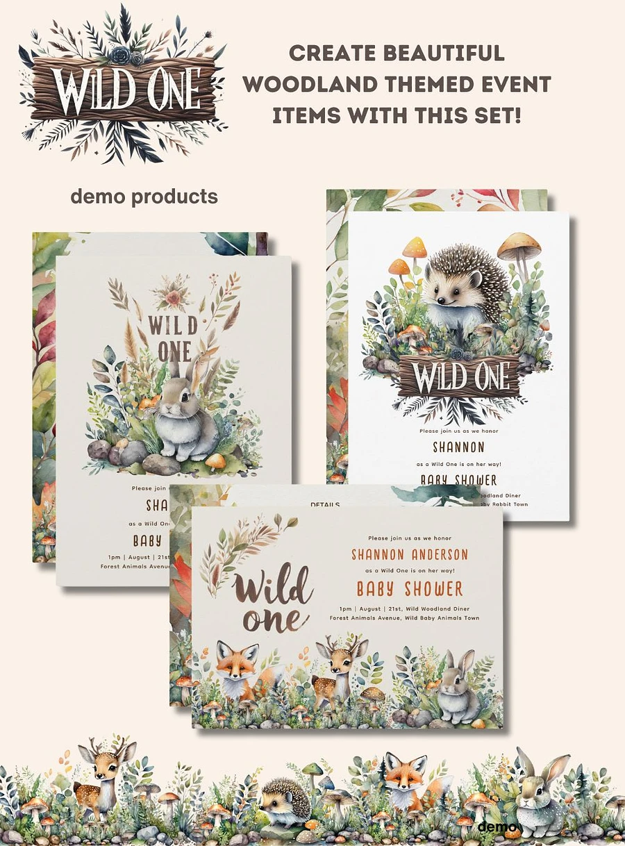 5 x Woodland Baby Animals Bundles +Wild One Text Bundle Commercial POD Use product image (2)