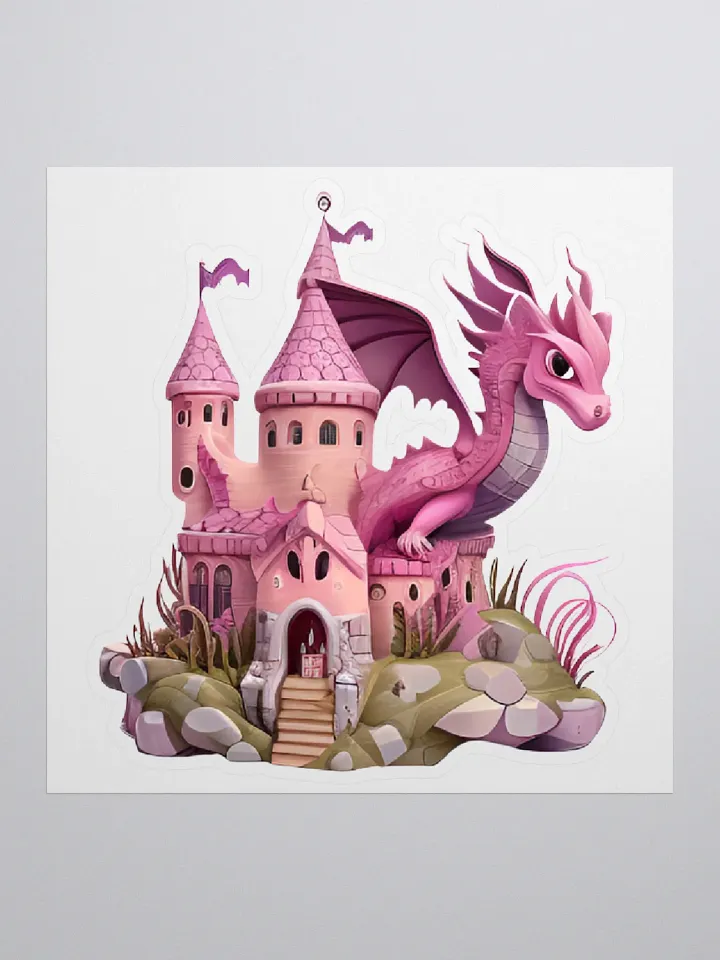 Whimsical Pink Castle and Dragon Kiss Cut Stickers product image (2)