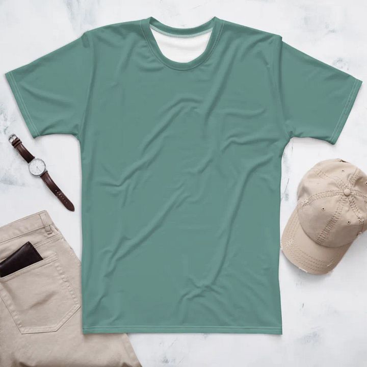 Plain Medium Teal Green Soft Summer Men's Crewneck Polyester Heavyweight Premium T-Shirt by Treasure Pie product image (1)