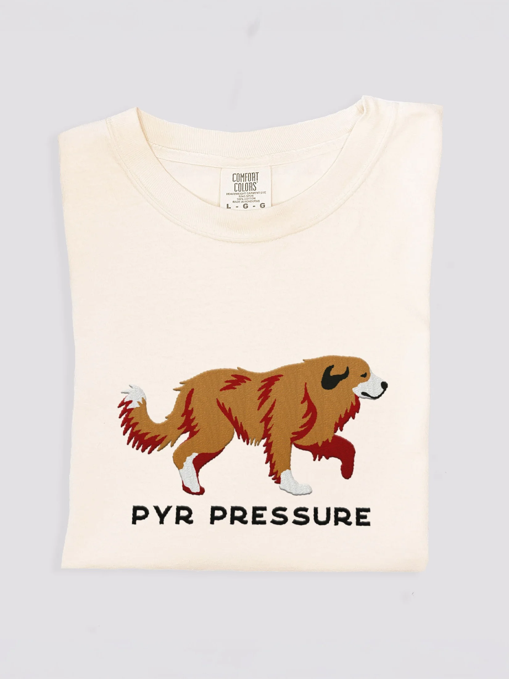 Pyr Pressure T-Shirt(Embroidered) of a Great Pyrenees(Brown) product image (1)