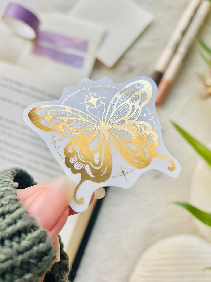 Celestial Moth Clear Gold Foil Sticker product image (2)