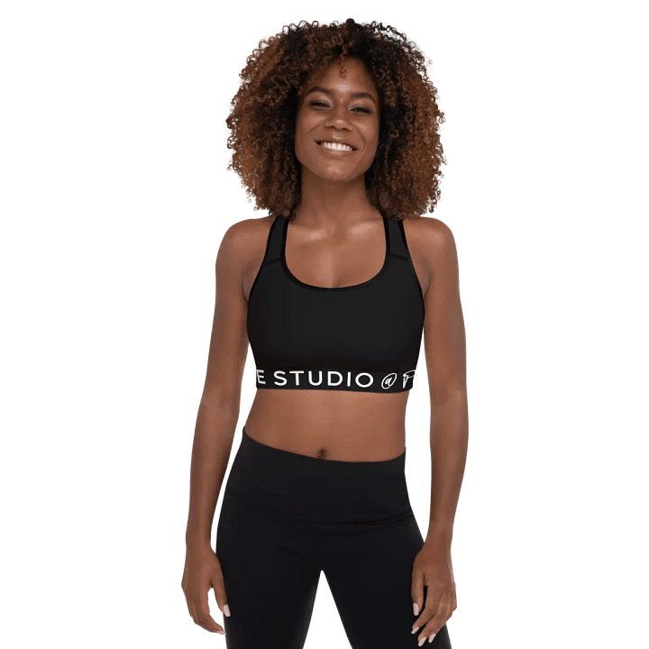 Sports Workout Bra | Black with White Logo product image (1)