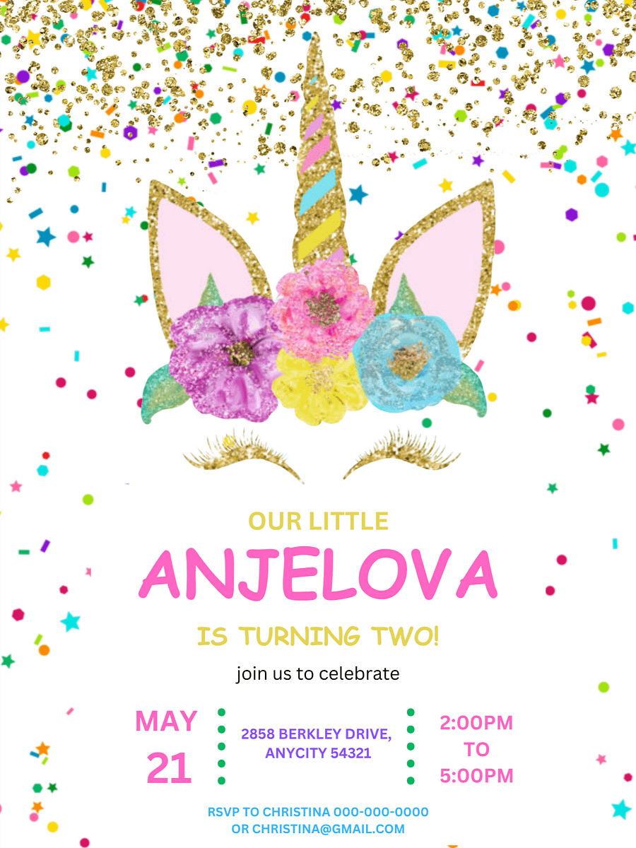 Editable Magical Unicorn Birthday Invitation Canva product image (1)