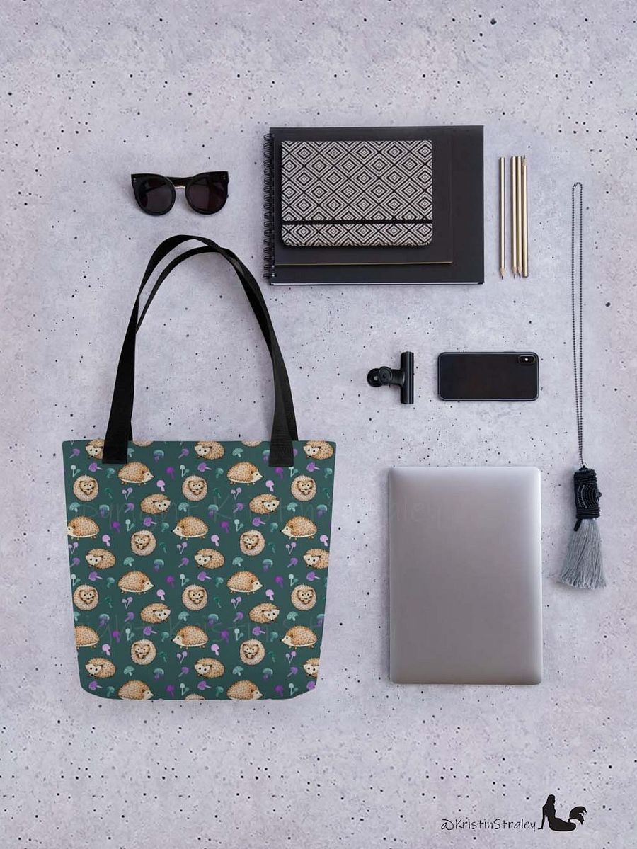 Hedgehogs and Mushrooms on Dark Teal Tote Bag product image (4)