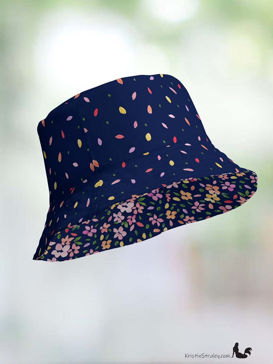 Spring Flowers on Navy Reversible Bucket Hat with Petal Confetti on Navy product image (11)
