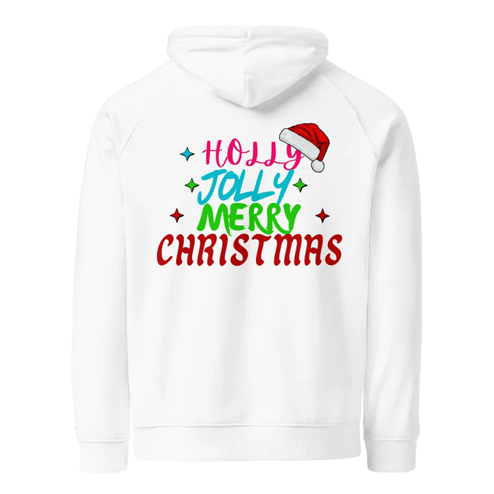 Embroidered "Holly Jolly Merry Christmas" Eco Raglan Hoodie product image (2)