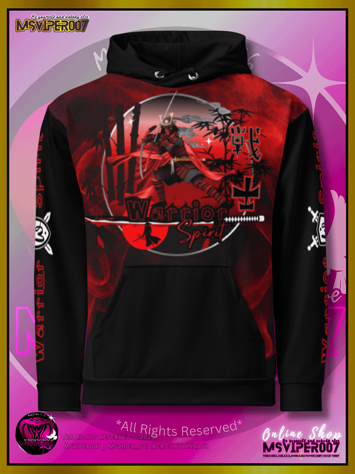 Hoodie - MsViper007's "Warrior Spirit" (crimson /V2/) [AOP] - Cozy Hoodie By Anna H. product image (1)