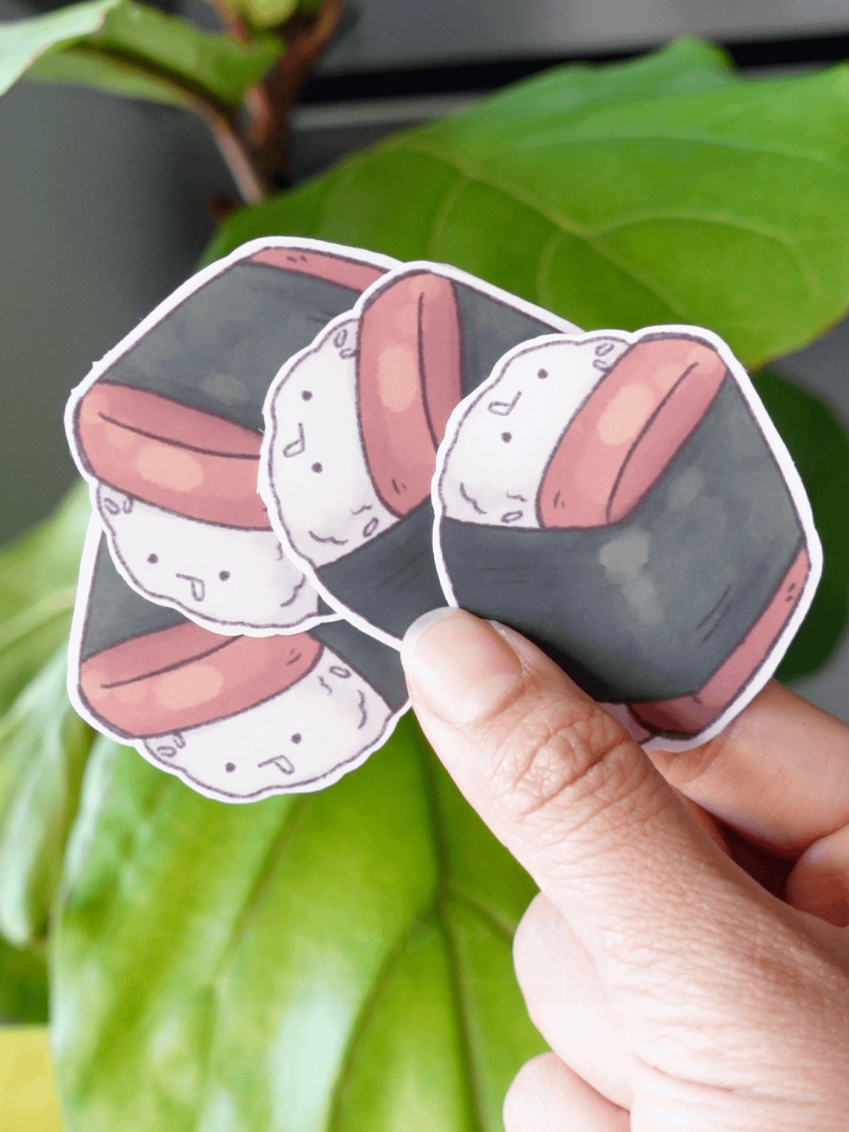 Spam Musubi with face drooling Waterproof Vinyl sticker product image (2)