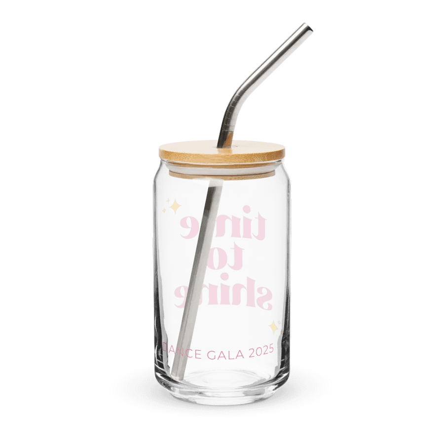 Recital 2025 Can Shaped Glass with Lid | Time to Shine | Pink Text product image (4)