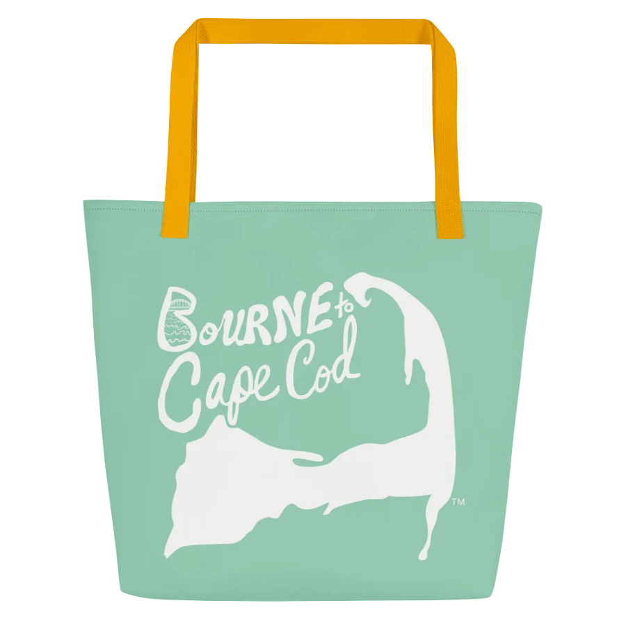 BOURNE to Cape Cod™ | Large Tote Bag with Pocket | Coastal Classic | All-Over Logo Print | White Logo on Vista Blue Green product image (2)