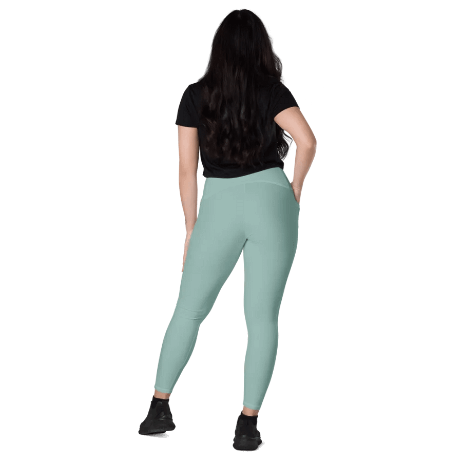 Plain Light Teal Green Soft Summer Women's High Waisted Premium Crossover Leggings with Pockets by Treasure Pie product image (8)