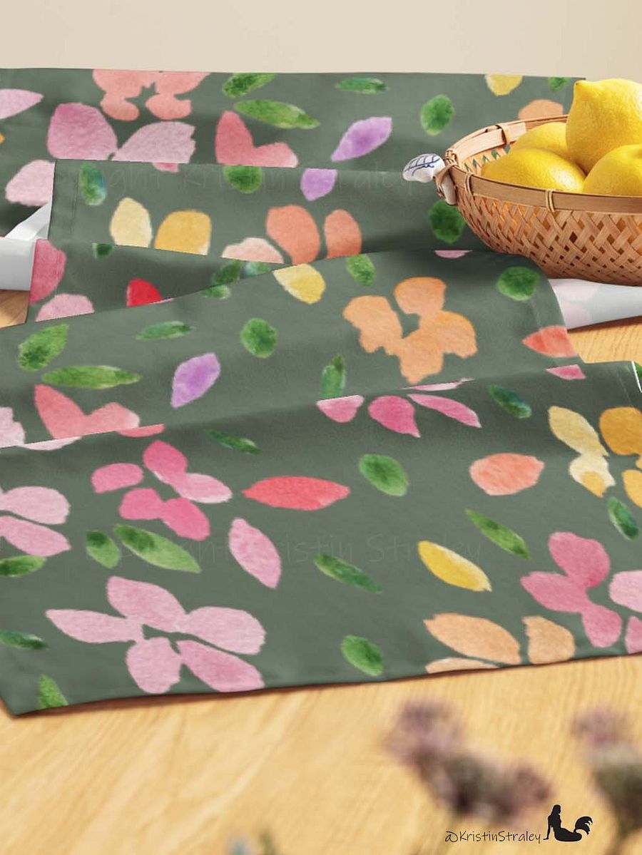 Spring Flowers on Olive Green Table Runner product image (6)