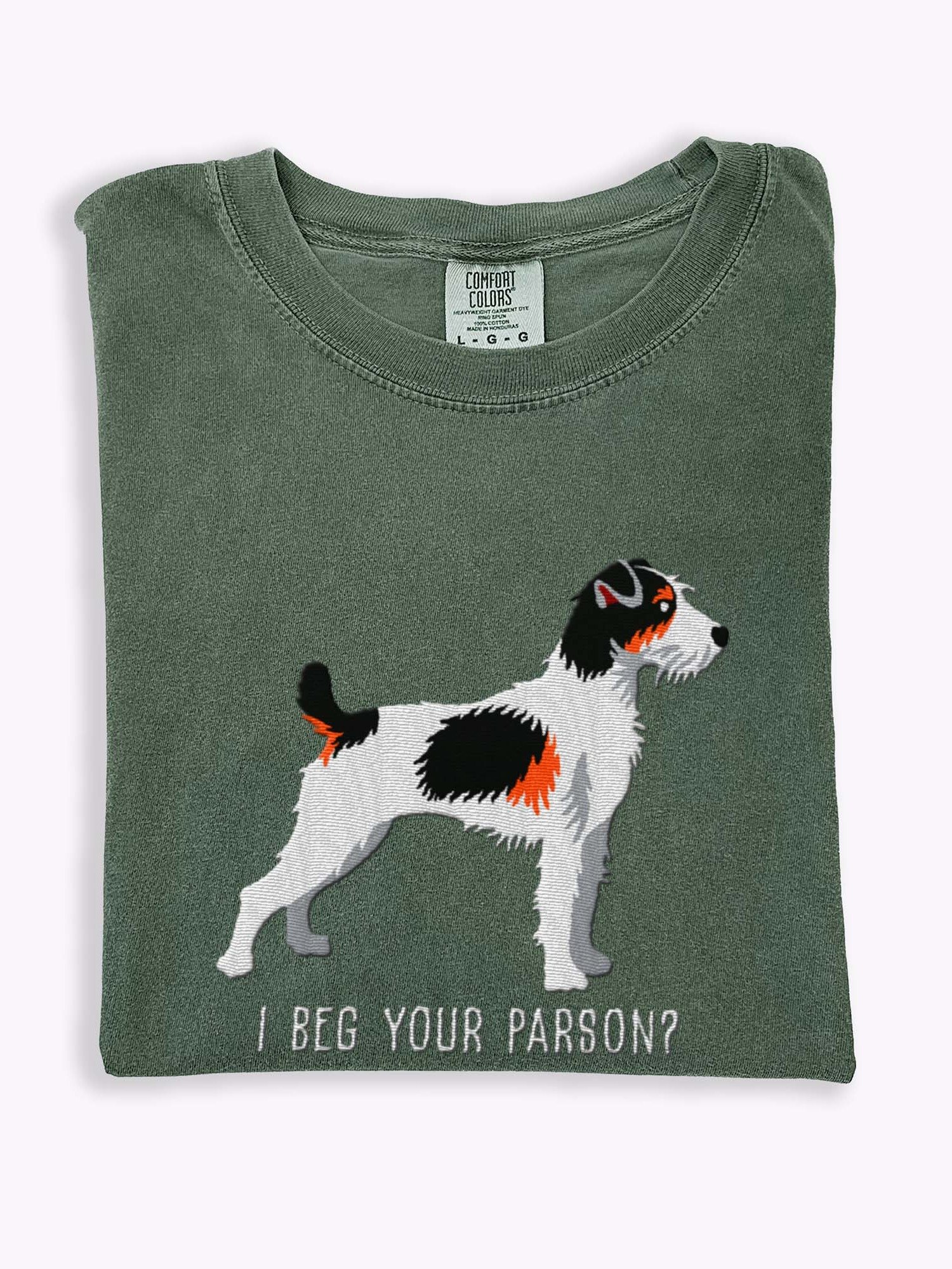 I Beg Your Parson? T-Shirt(Embroidered) of a Parson Russell Terrier(Tricolor) product image (1)