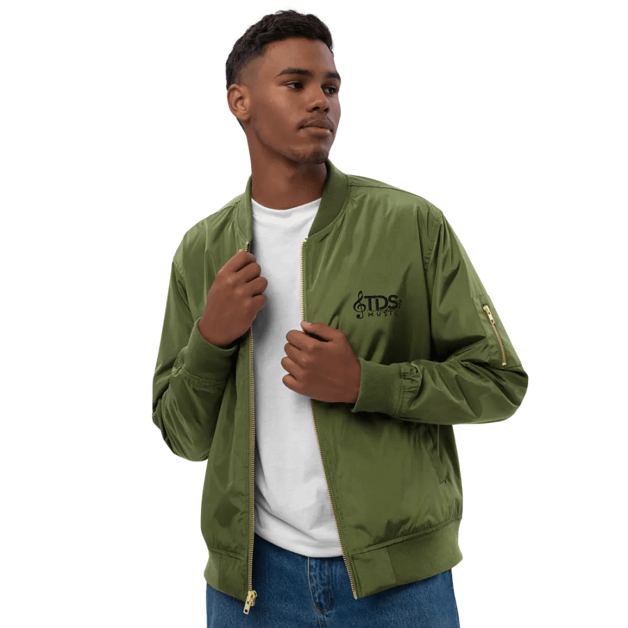 TDS Music Threadfast Premium Recycled Bomber in Army Green and Black (XS-3XL) product image (10)