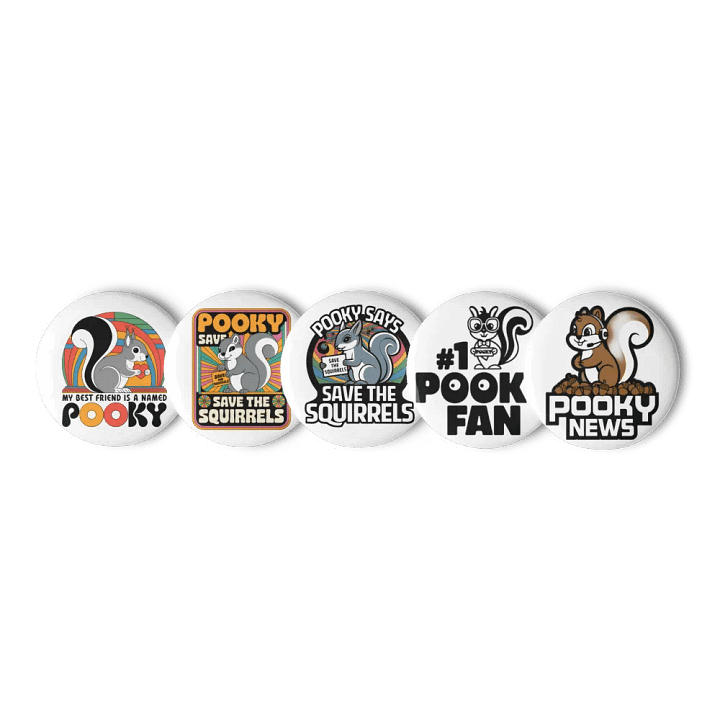 Original Pooky Artwork Buttons: Set of Five -w product image (1)