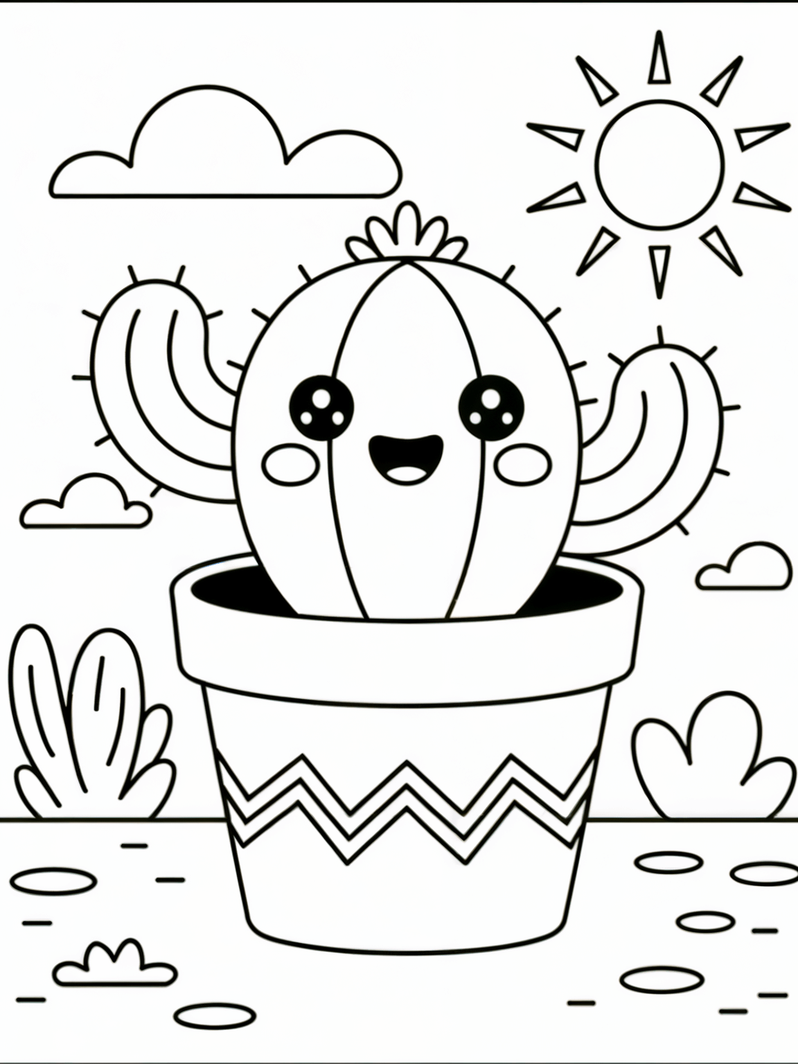 Cute Cactus Coloring Pages | 25+ Desert Plant Designs | Black & White + Colored Reference Pack product image (2)