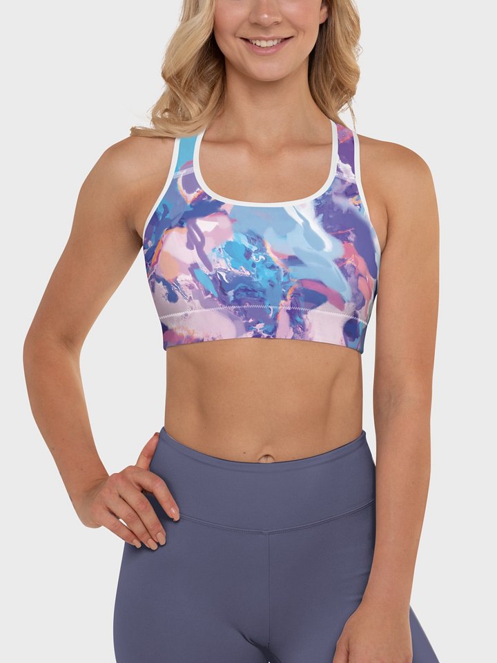 Sport Bra "Marble Effect Pastel Blue Purple Dreamy Waves" product image (1)