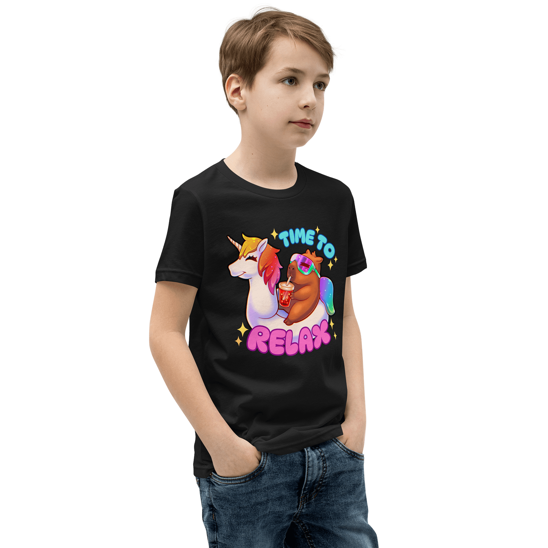 🦄🌈 Time To Relax 🌈🦄 Youth Short Sleeve T-Shirt product image (2)