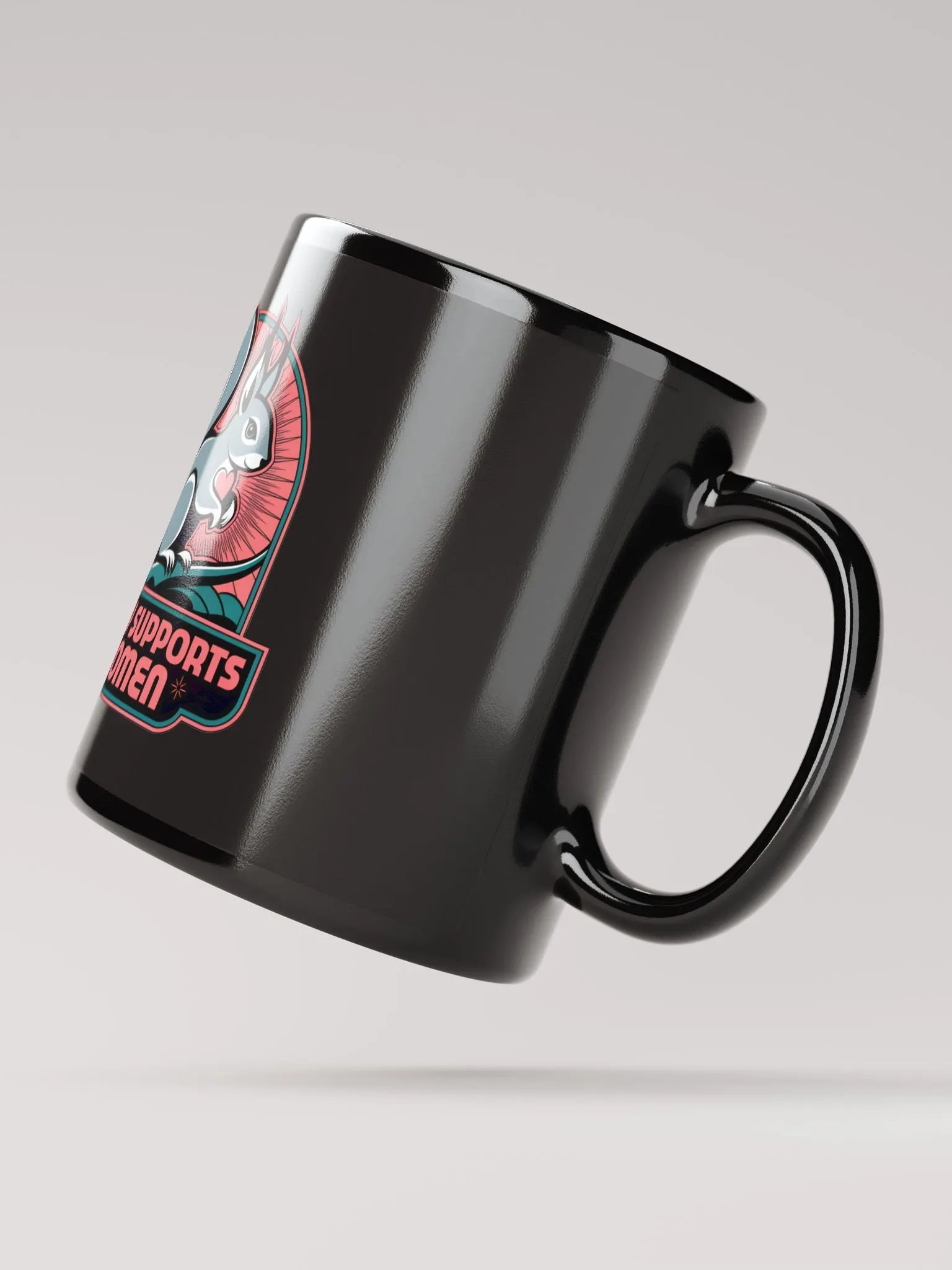 Bkack Mug: Pooky Supports Women, Pink Stylized product image (4)