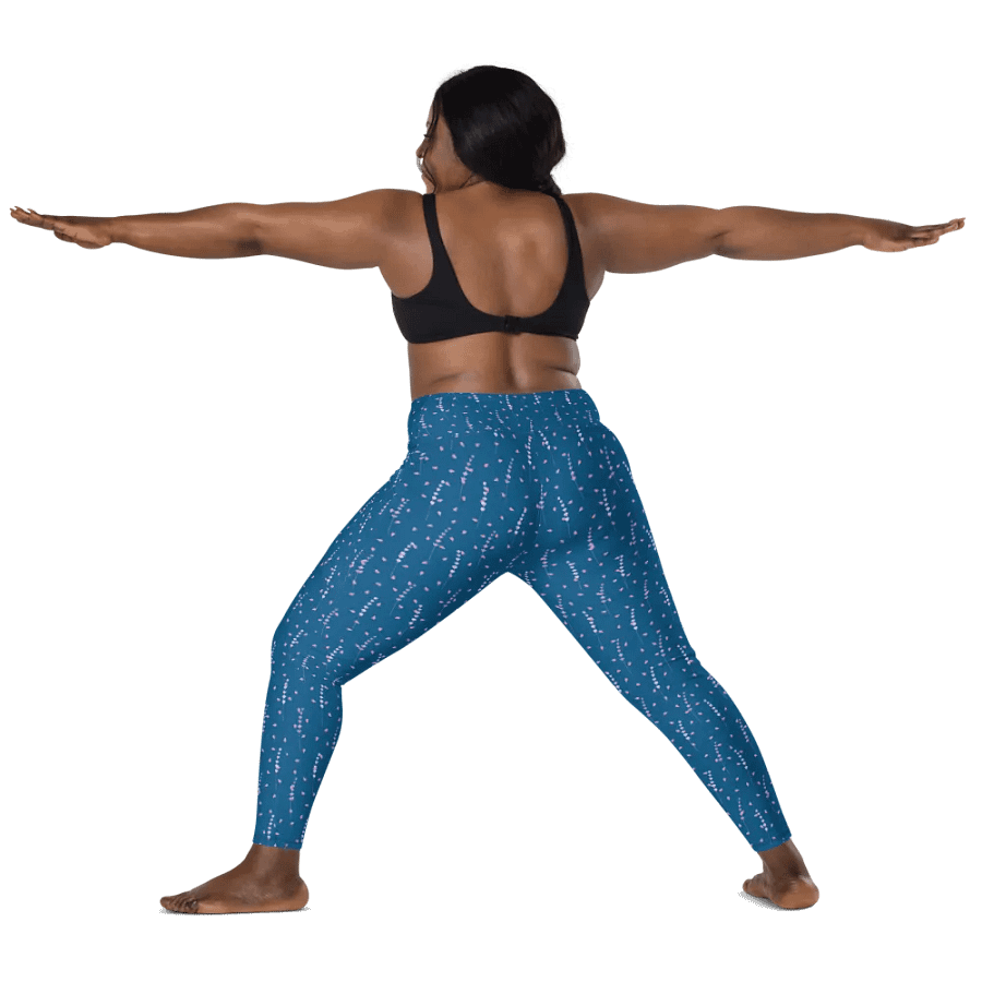 leggings with pockets in teal colour and lavender design up to 6Xl size product image (4)