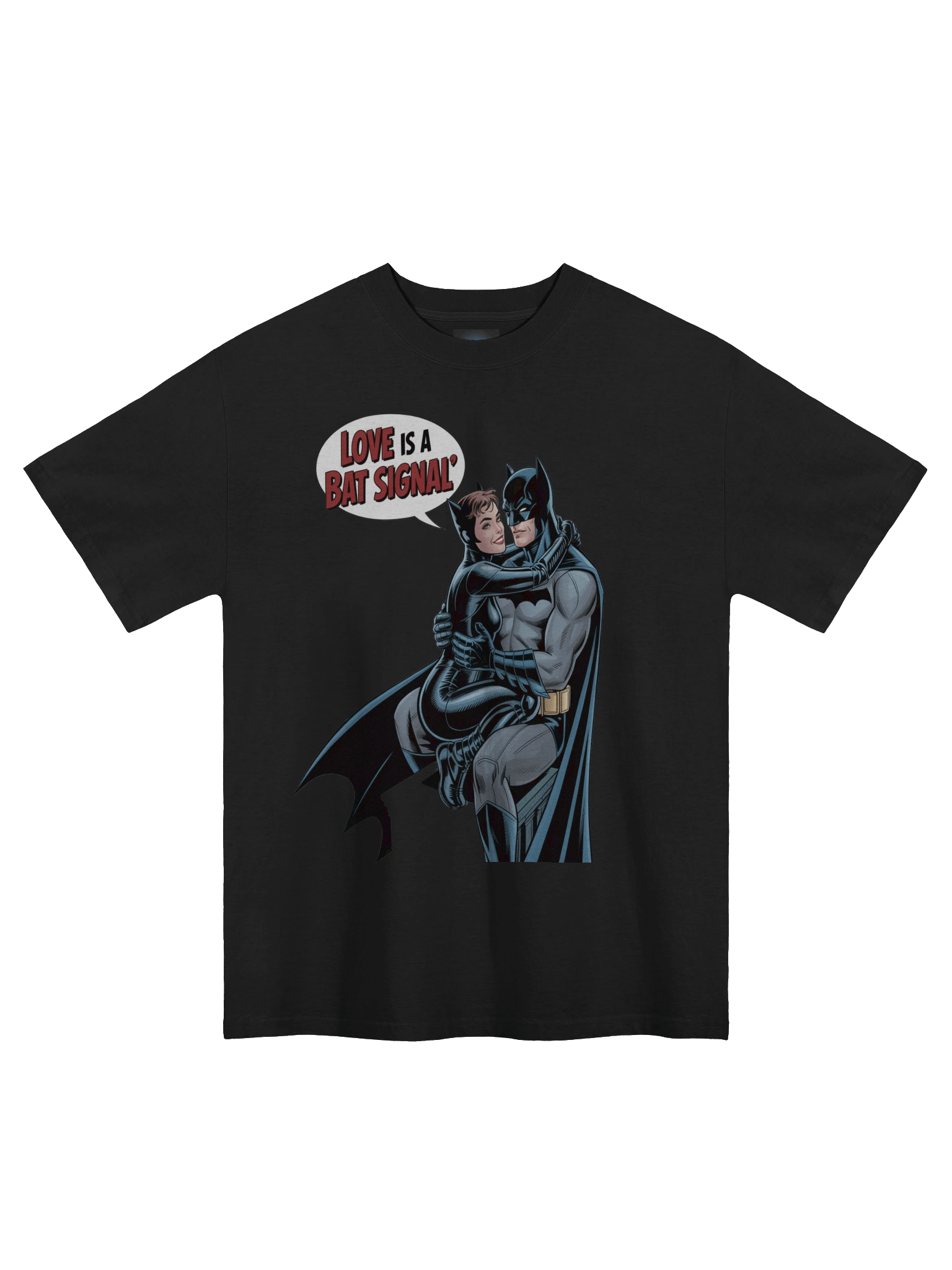 Romantic Beacon: Batman & Catwoman Love is a Bat Signal Oversized Faded T-Shirt product image (3)