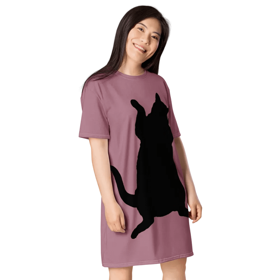 Dancing For Demeowcracy Feline Mauve T-Shirt Dress product image (4)