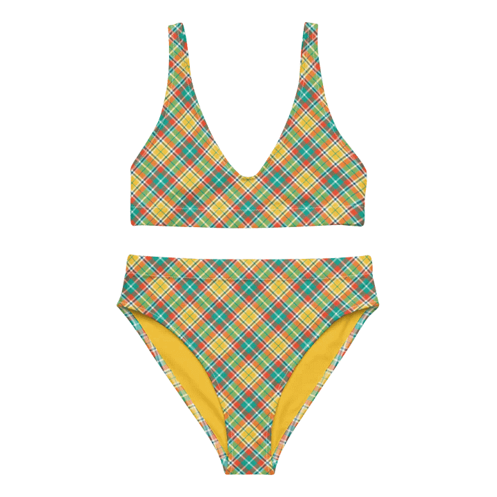 Yellow and Seafoam Green Plaid Bikini product image (2)