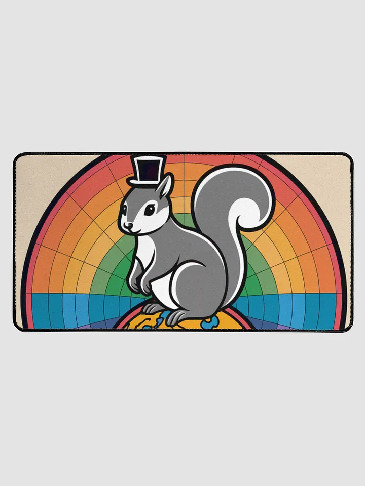 Desk Mat: Atlas Pooky, Geometric Rainbow with fancy pants pooky, sitting on top of the world! product image (1)