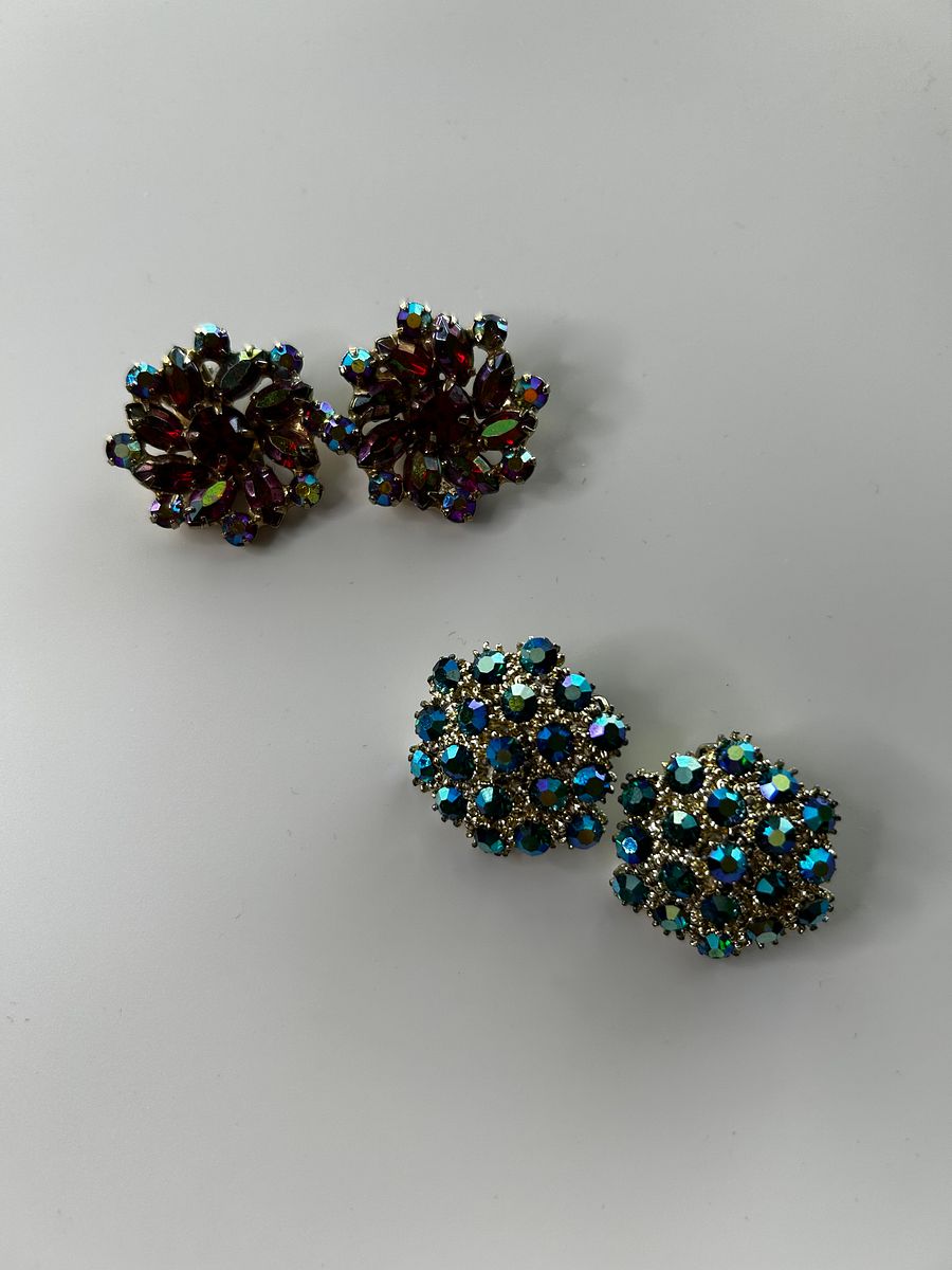 Vintage AB Crystals Clip On Earrings Lot of 2 product image (4)