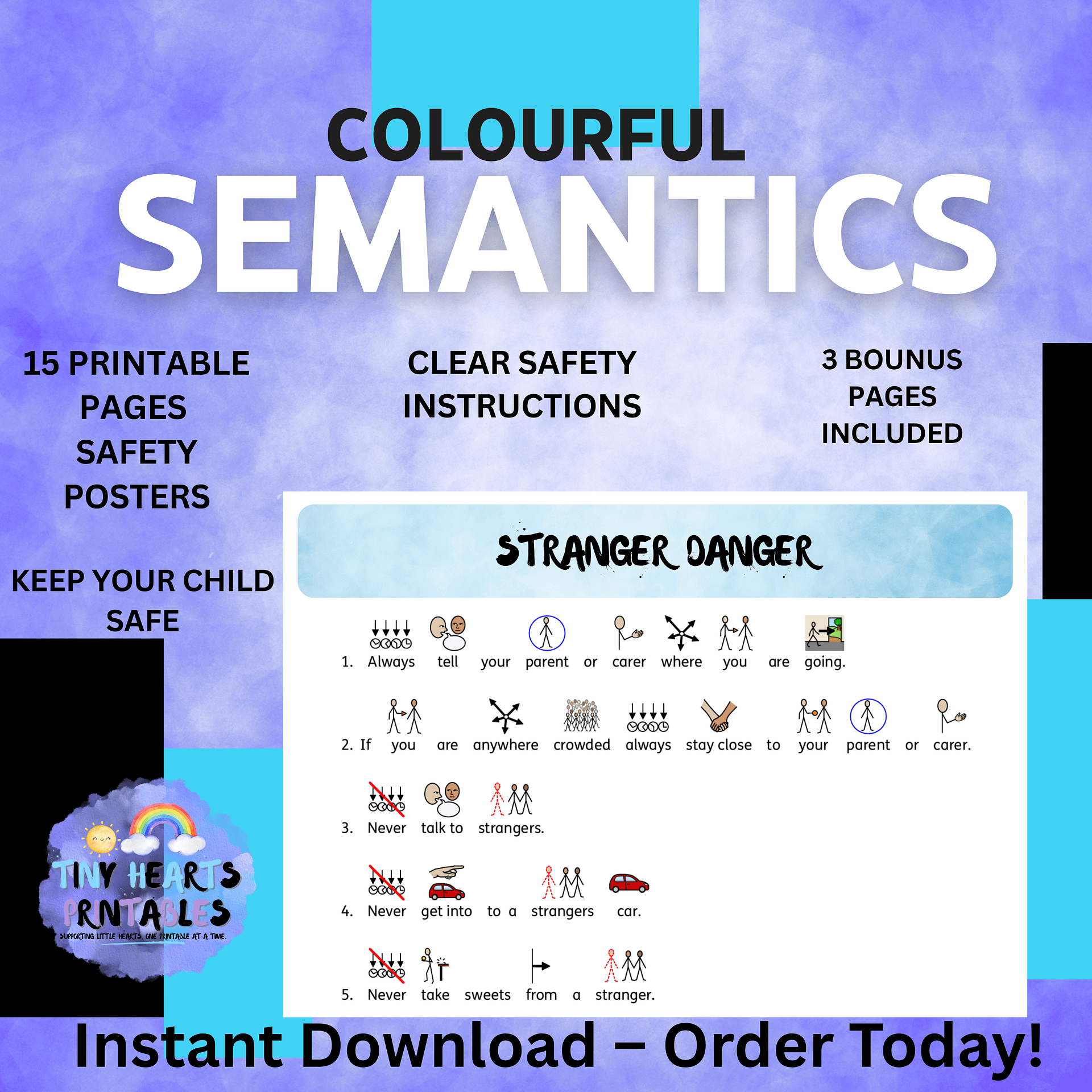 Colourful Semantics Safety Poster Bundle | 15 Visual Safety Rules for Kids | SEN, EYFS, Classroom, PSHE, Mental Health product image (4)
