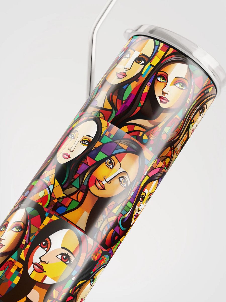 Mona Lisa's in the Making, Colorful Patterns Skinny Tumbler with Straw, 20oz, Beauties, Big Eyes, Long Hair, Nice Lips, Gift product image (5)