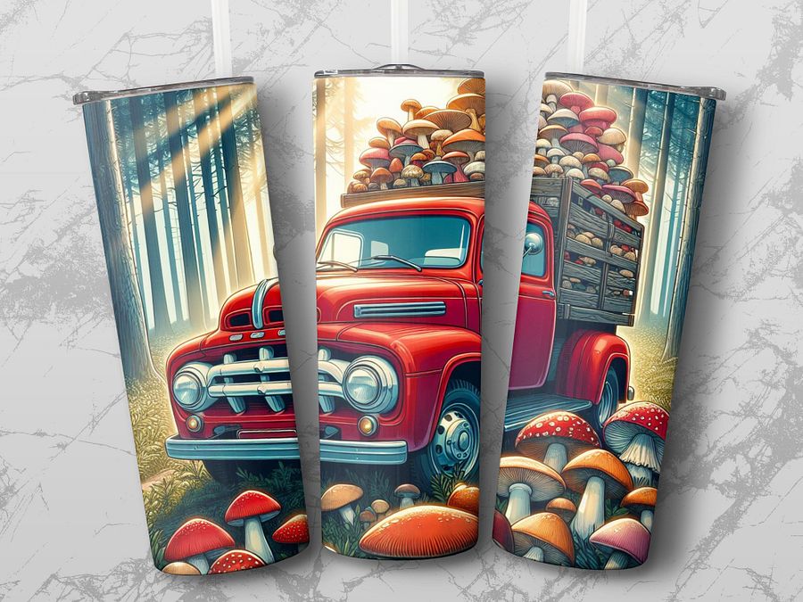 Vintage Mushroom Truck Adventure – Tumbler Wrap & Wall Art Bundle product image (2)