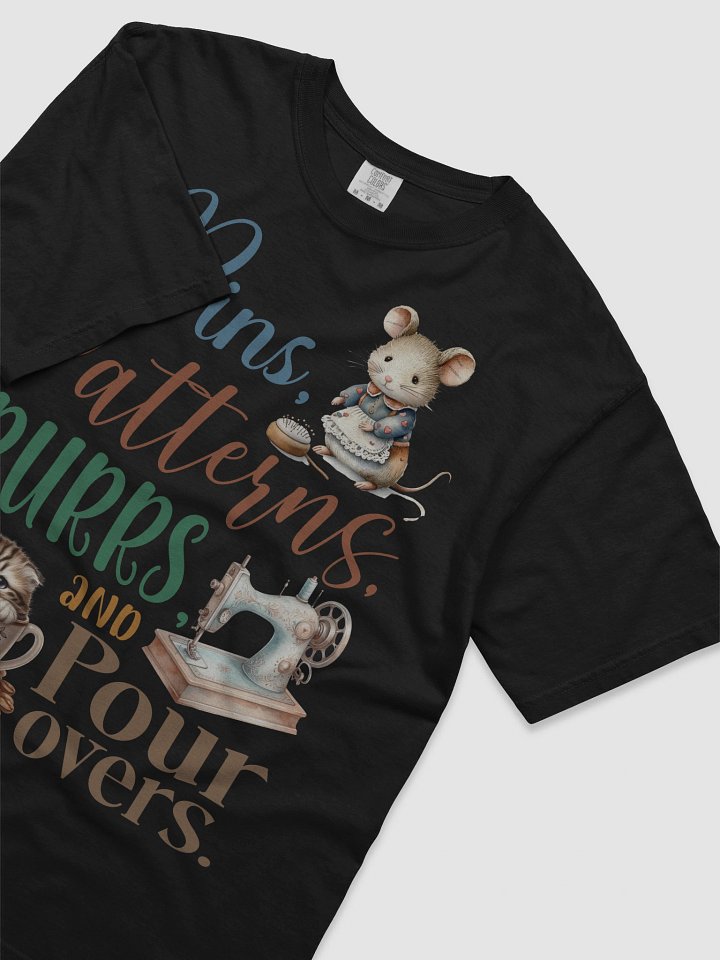 Whimsical Pins Patterns Purrs Coffee Sewing Cat T-Shirt product image (2)