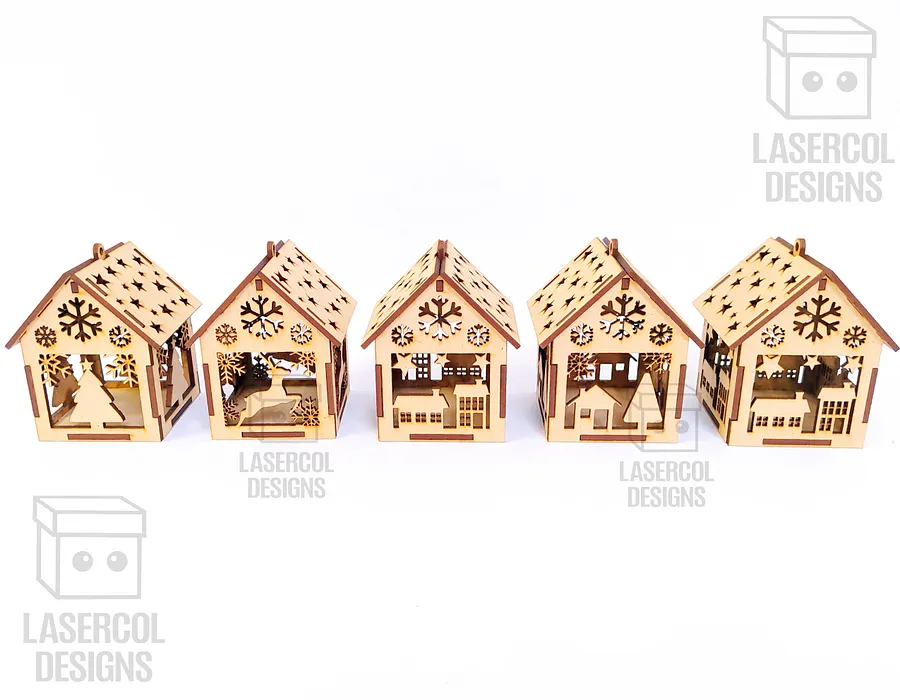 Christmas House Ornaments Set 3 (2 Sizes, 5 Styles) - Laser Cut Files product image (2)