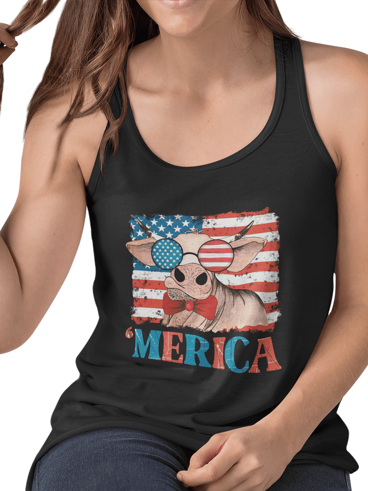 Patriotic Flowy Muscle Tank Featuring Merica the cow product image (18)