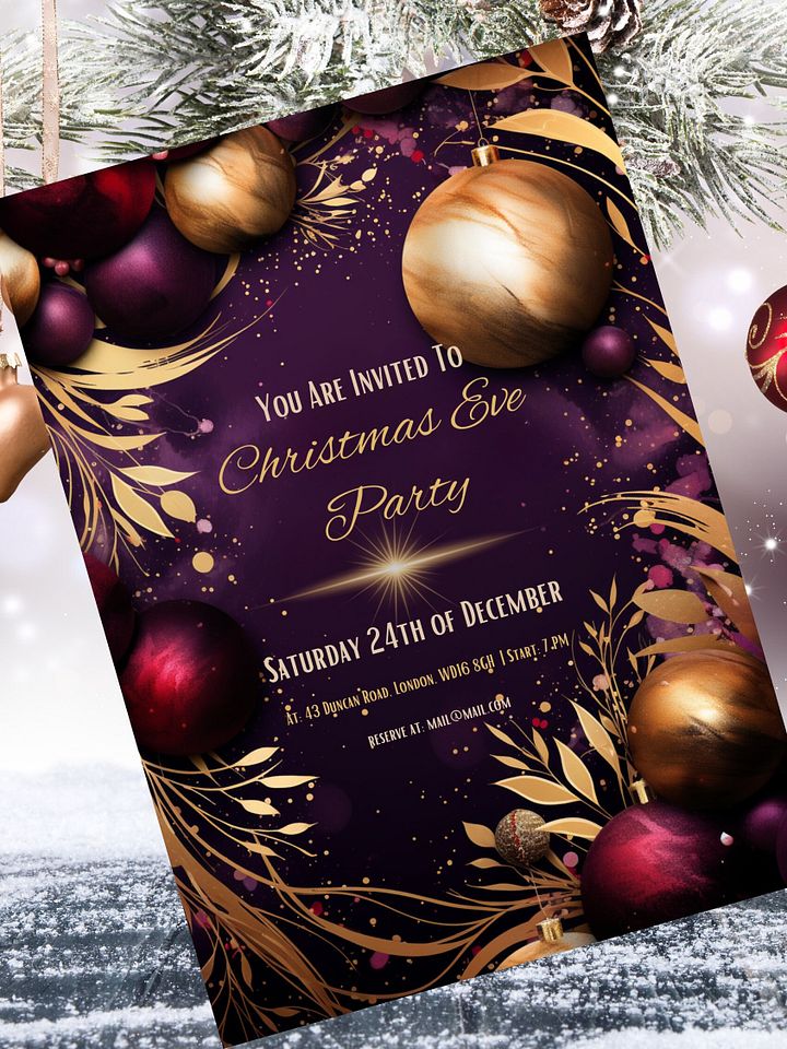 Beautiful Purple and Gold Christmas Party Invitation | Editable in Canva | Christmas Party Printable | Holiday Invitation Template | Canva product image (2)