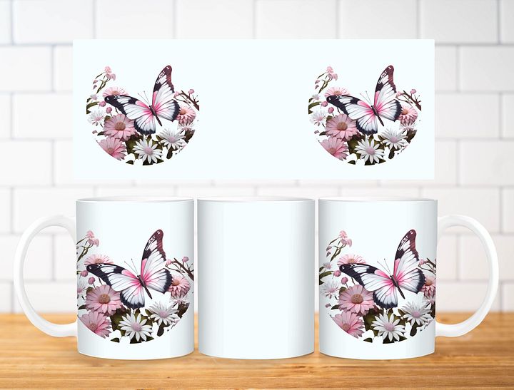 Pink Butterfly Mug Sublimation Design, 11oz & 20oz Mug Template, Mug Wrap Template PNG, Digital Download product image (2)