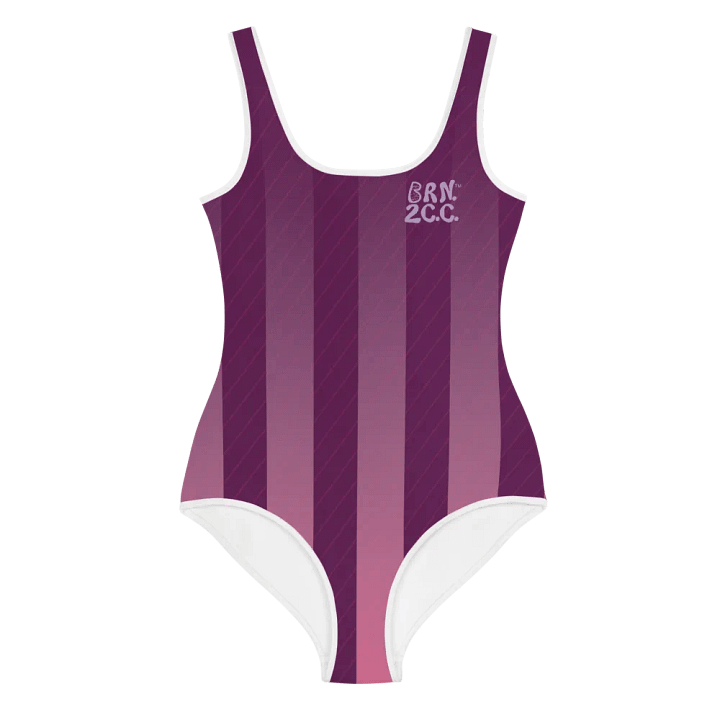 💖Girls' | Youth | BRN.2C.C.™ | Bold Purple Stripes Swimsuit with White Trim👙| Lavender Logos product image (2)