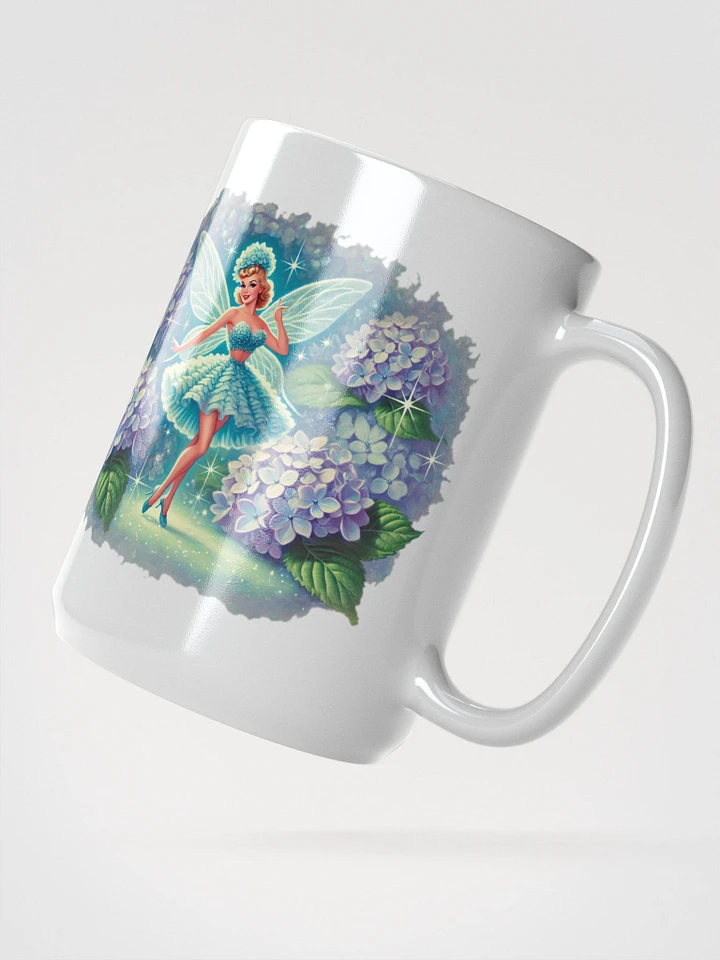 Blue Hydrangea Fairy 15 oz Glossy White Mug product image (2)