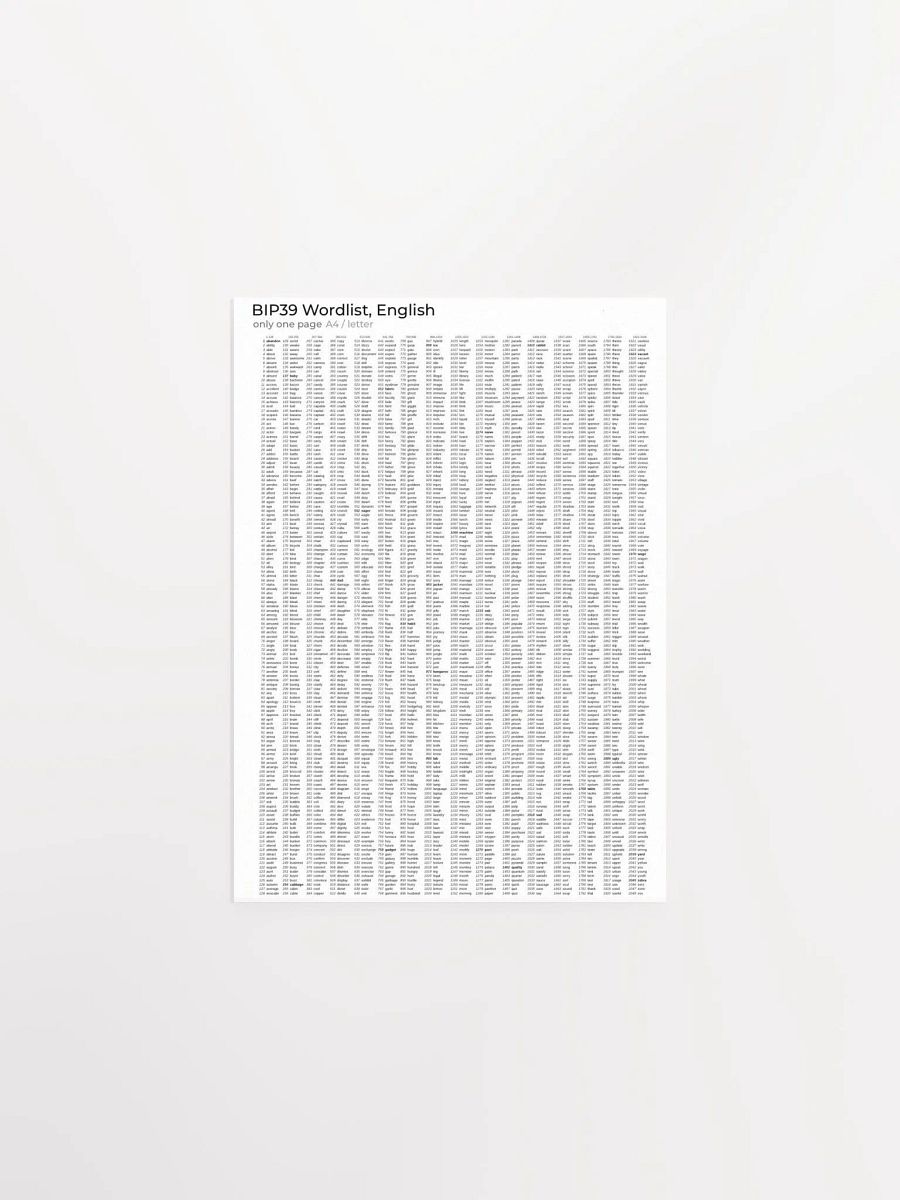 bip-39 Poster of All 2048 Seed Words product image (2)