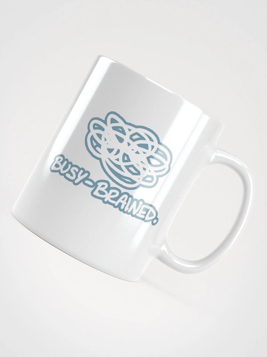 BUSY-BRAINED (lined design, #709AAF) glossy white mug product image (7)