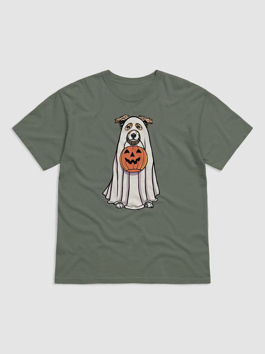 Funny Halloween Australian Shepherd(Red Merle)T-Shirt | Funny Aussie Wearing a Ghost Costume and Holding a Pumpkin Basket product image (8)