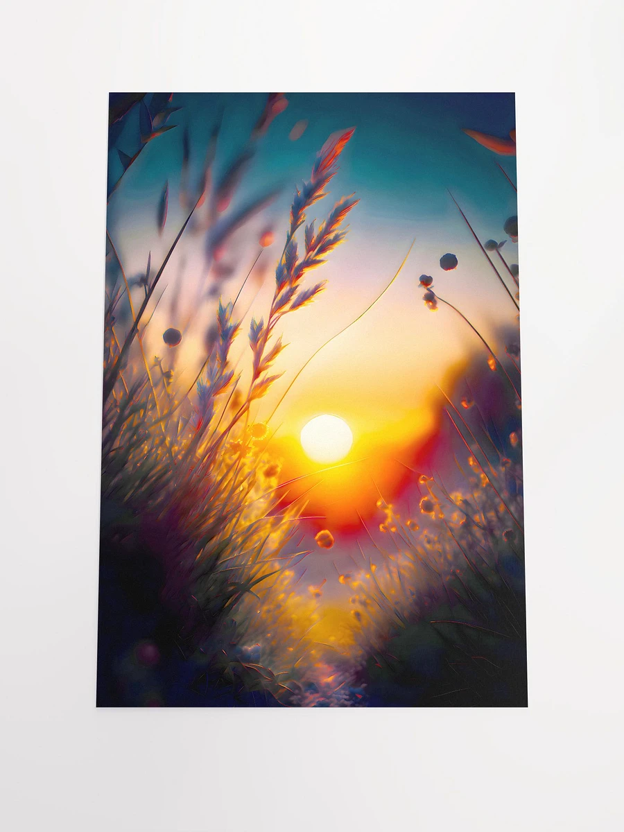Silhouetted Grass Against a Softly Glowing Sun at Sunrise or Sunset Matte Poster product image (3)