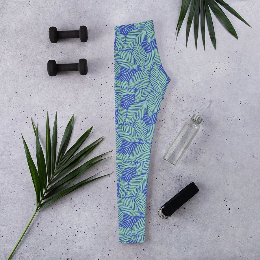 Leggings in light green and blue leafy designs for those who like natures inpired product image (2)