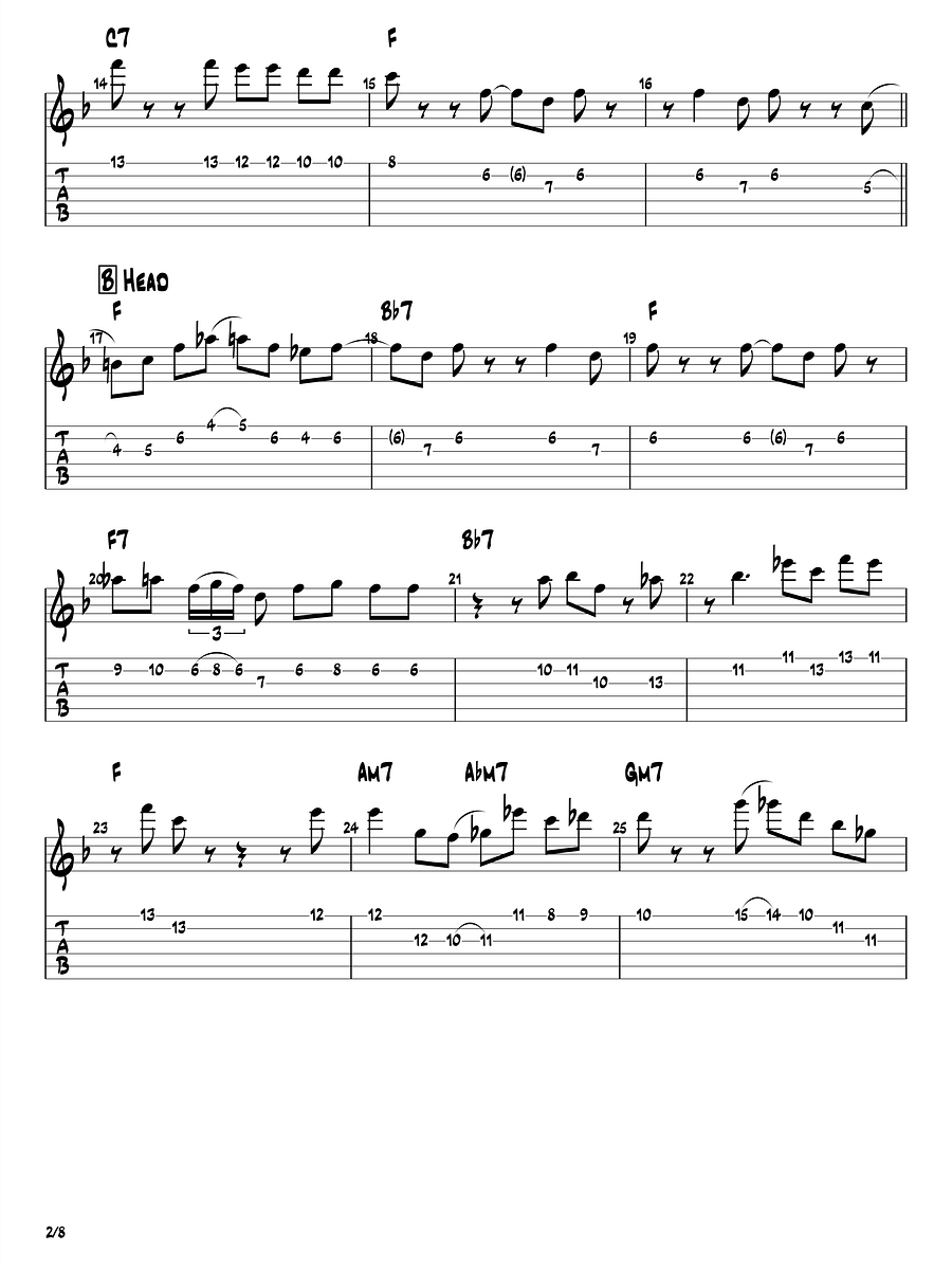 Billie’s Bounce – Jazz Guitar Transcription (Charlie Parker Solo with TAB) product image (3)